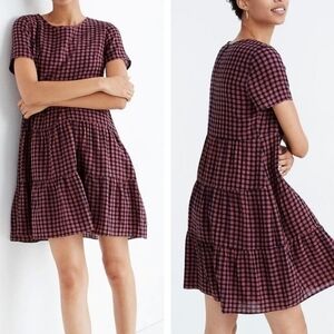 Madwell Short Sleeve Tiered Mini Dress in Gingham Check